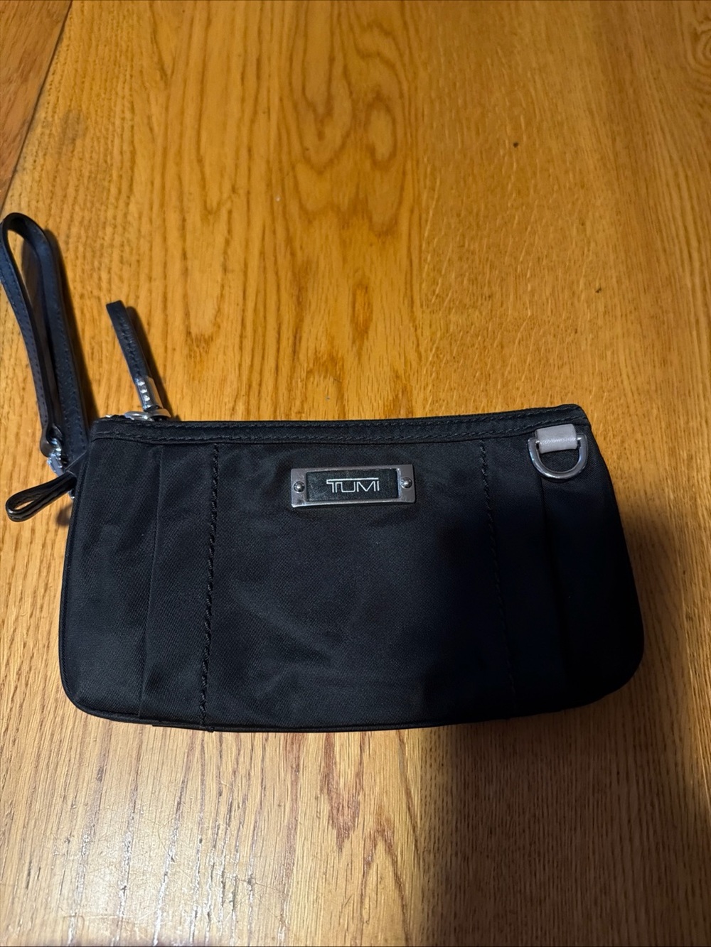 Tumi Black Nylon Wristlet Pouch with Metal Logo Plate